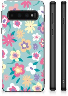 B2Ctelecom GSM Hoesje met Tekst Samsung Galaxy S10 Leuk TPU Back Case met Zwarte rand Flower Power