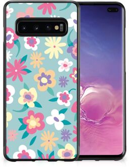 B2Ctelecom GSM Hoesje met Tekst Samsung Galaxy S10+ Leuk TPU Back Case met Zwarte rand Flower Power