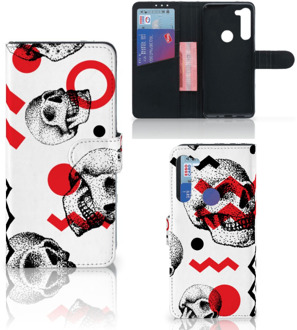 B2Ctelecom GSM Hoesje Motorola G8 Power Bookstyle Case Skull Red