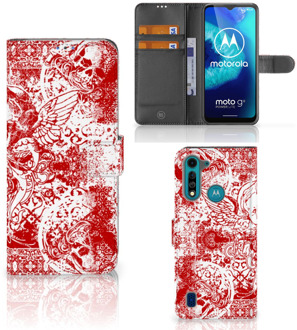 B2Ctelecom GSM Hoesje Motorola G8 Power Lite Book Style Case Angel Skull Red