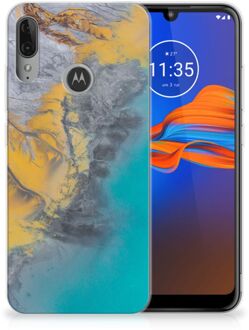 B2Ctelecom GSM Hoesje Motorola Moto E6 Plus TPU Siliconen Hoesje Marmer Blauw Goud