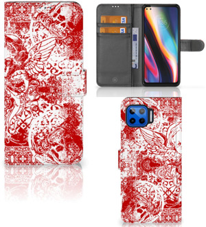 B2Ctelecom GSM Hoesje Motorola Moto G 5G Plus Book Style Case Angel Skull Red