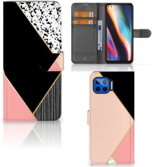 B2Ctelecom GSM Hoesje Motorola Moto G 5G Plus Bookcase Black Pink Shapes