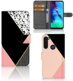 B2Ctelecom GSM Hoesje Motorola Moto G Pro Bookcase Black Pink Shapes