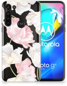 B2Ctelecom GSM Hoesje Motorola Moto G8 Power Back Case TPU Siliconen Hoesje Doorzichtig Mooie Bloemen