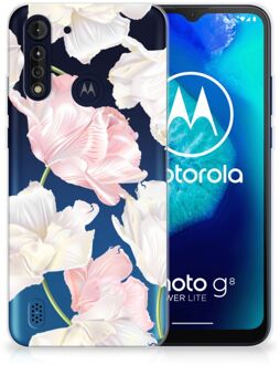 B2Ctelecom GSM Hoesje Motorola Moto G8 Power Lite Back Case TPU Siliconen Hoesje Doorzichtig Mooie Bloemen