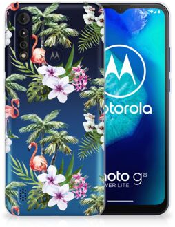 B2Ctelecom GSM Hoesje Motorola Moto G8 Power Lite Doorzichtig Hoesje Flamingo Palms