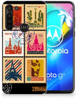 B2Ctelecom GSM Hoesje Motorola Moto G8 Power Trendy Telefoonhoesjes Postzegels