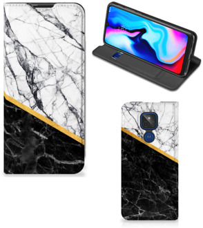 B2Ctelecom GSM Hoesje Motorola Moto G9 Play Mobiel Case Marble White Black