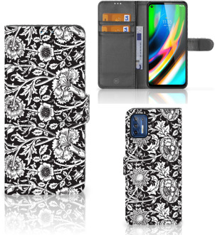 B2Ctelecom GSM Hoesje Motorola Moto G9 Plus Beschermhoes Black Flowers