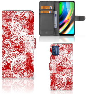 B2Ctelecom GSM Hoesje Motorola Moto G9 Plus Book Style Case Angel Skull Red