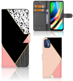 B2Ctelecom GSM Hoesje Motorola Moto G9 Plus Bookcase Black Pink Shapes