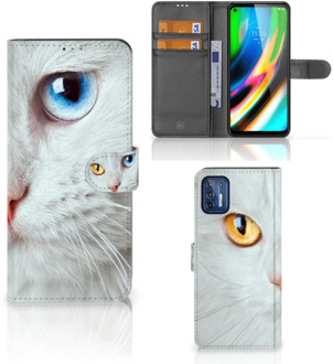 B2Ctelecom GSM Hoesje Motorola Moto G9 Plus Bookcover Case Witte Kat