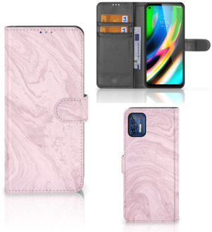 B2Ctelecom GSM Hoesje Motorola Moto G9 Plus Flip Case Marble Pink