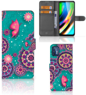 B2Ctelecom GSM Hoesje Motorola Moto G9 Plus Flipcase Cirkels en Vlinders