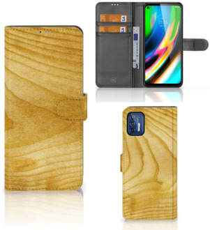 B2Ctelecom GSM Hoesje Motorola Moto G9 Plus Wallet Book Case Licht Hout