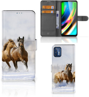 B2Ctelecom GSM Hoesje Motorola Moto G9 Plus Wallet Book Case Paarden