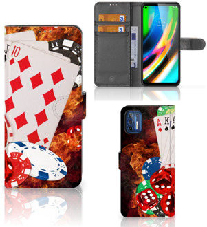 B2Ctelecom GSM Hoesje Motorola Moto G9 Plus Wallet Book Case Personaliseren Casino