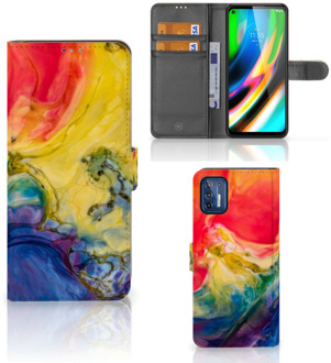 B2Ctelecom GSM Hoesje Motorola Moto G9 Plus Wallet Book Case Watercolor Dark