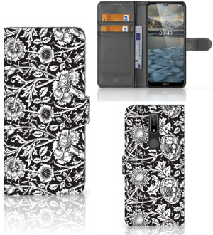 B2Ctelecom GSM Hoesje Nokia 2.4 Beschermhoes Black Flowers