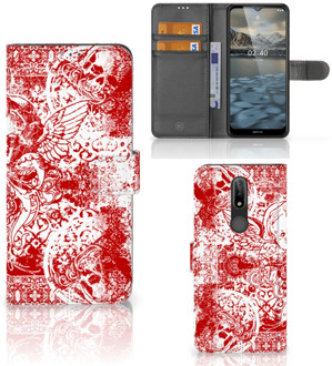 B2Ctelecom GSM Hoesje Nokia 2.4 Book Style Case Angel Skull Red