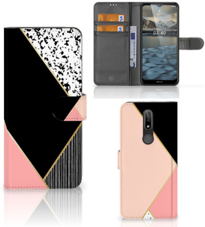 B2Ctelecom GSM Hoesje Nokia 2.4 Bookcase Black Pink Shapes