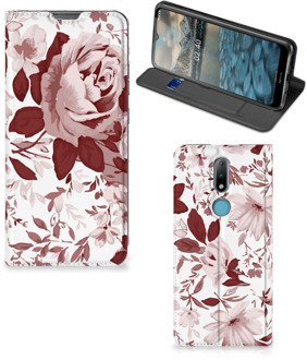 B2Ctelecom GSM Hoesje Nokia 2.4 Bookcase Watercolor Flowers