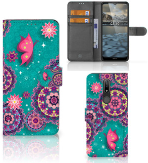 B2Ctelecom GSM Hoesje Nokia 2.4 Flipcase Cirkels en Vlinders