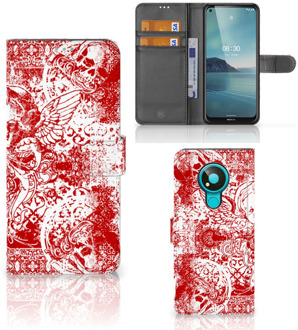 B2Ctelecom GSM Hoesje Nokia 3.4 Book Style Case Angel Skull Red