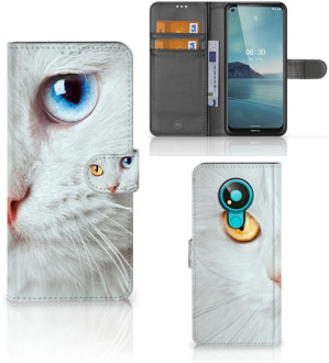 B2Ctelecom GSM Hoesje Nokia 3.4 Bookcover Case Witte Kat