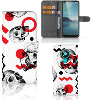 B2Ctelecom GSM Hoesje Nokia 3.4 Bookstyle Case Skull Red