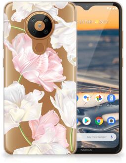 B2Ctelecom GSM Hoesje Nokia 5.3 Back Case TPU Siliconen Hoesje Doorzichtig Mooie Bloemen