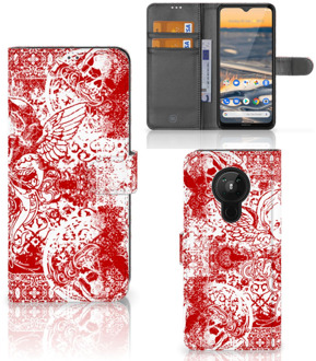 B2Ctelecom GSM Hoesje Nokia 5.3 Book Style Case Angel Skull Red