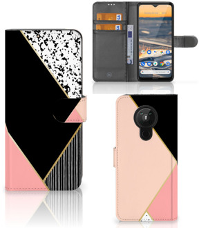 B2Ctelecom GSM Hoesje Nokia 5.3 Bookcase Black Pink Shapes