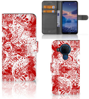 B2Ctelecom GSM Hoesje Nokia 5.4 Book Style Case Angel Skull Red