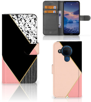 B2Ctelecom GSM Hoesje Nokia 5.4 Bookcase Black Pink Shapes