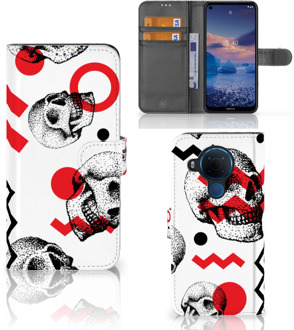 B2Ctelecom GSM Hoesje Nokia 5.4 Bookstyle Case Skull Red