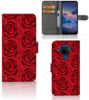 B2Ctelecom GSM Hoesje Nokia 5.4 Mobiel Bookcase Red Roses