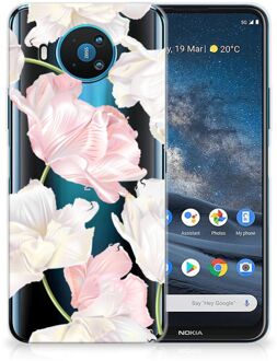 B2Ctelecom GSM Hoesje Nokia 8.3 Back Case TPU Siliconen Hoesje Doorzichtig Mooie Bloemen