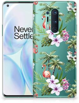 B2Ctelecom GSM Hoesje OnePlus 8 Pro Doorzichtig Hoesje Flamingo Palms