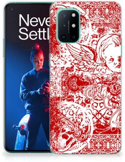 B2Ctelecom GSM Hoesje OnePlus 8T Back Case TPU Siliconen Hoesje Angel Skull Red