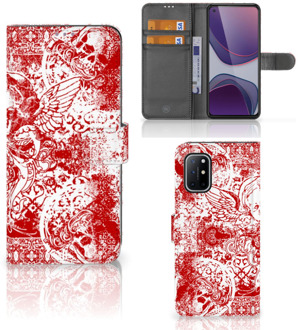 B2Ctelecom GSM Hoesje OnePlus 8T Book Style Case Angel Skull Red