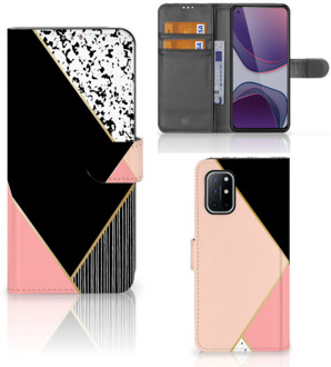 B2Ctelecom GSM Hoesje OnePlus 8T Bookcase Black Pink Shapes