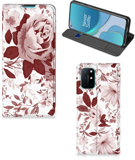 B2Ctelecom GSM Hoesje OnePlus 8T Bookcase Watercolor Flowers