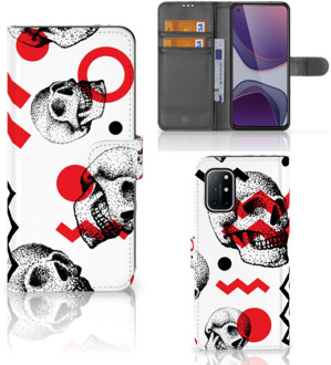 B2Ctelecom GSM Hoesje OnePlus 8T Bookstyle Case Skull Red