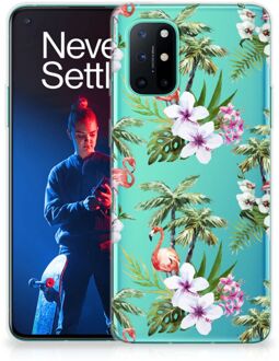 B2Ctelecom GSM Hoesje OnePlus 8T Doorzichtig Hoesje Flamingo Palms