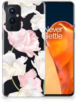 B2Ctelecom GSM Hoesje OnePlus 9 Back Case TPU Siliconen Hoesje Doorzichtig Mooie Bloemen