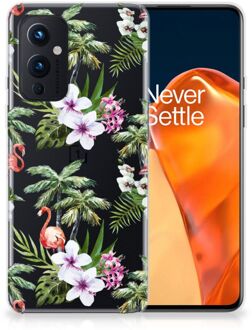 B2Ctelecom GSM Hoesje OnePlus 9 Doorzichtig Hoesje Flamingo Palms