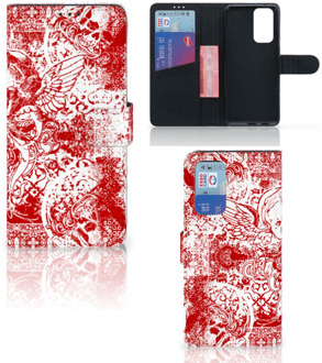 B2Ctelecom GSM Hoesje OnePlus 9 Pro Book Style Case Angel Skull Red