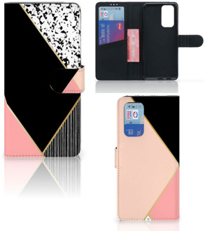 B2Ctelecom GSM Hoesje OnePlus 9 Pro Bookcase Black Pink Shapes